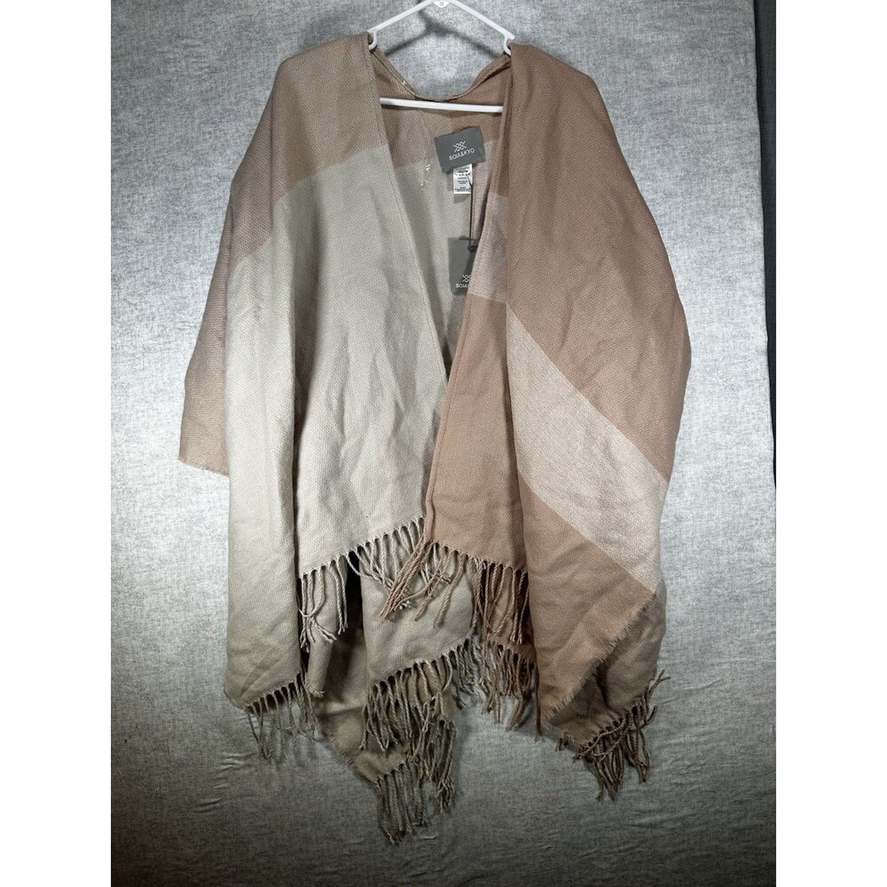 NWT Soia & Kyo Pink Cream Plaid Shawl Fringe Cardigan Wrap Boho Scarfigan